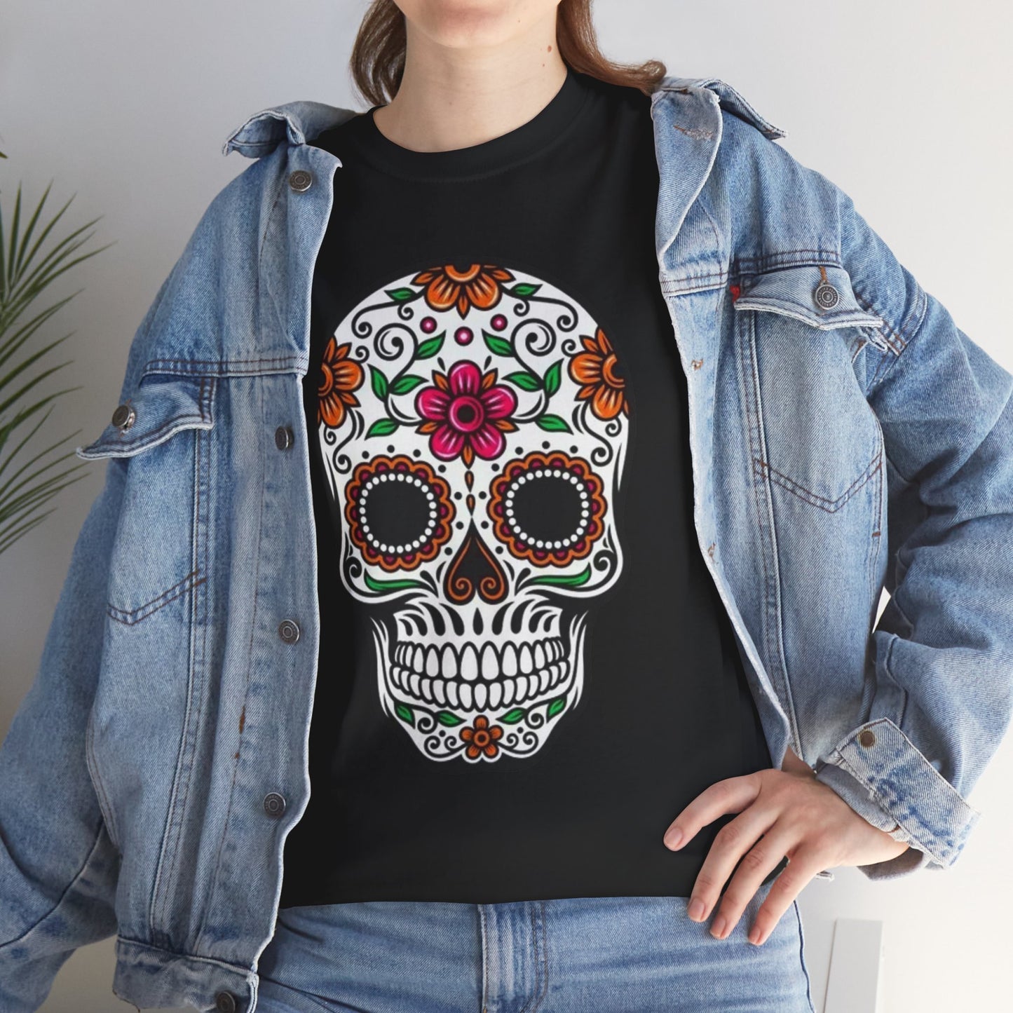 Camiseta Colorida de Calavera Floral del Día de los Muertos