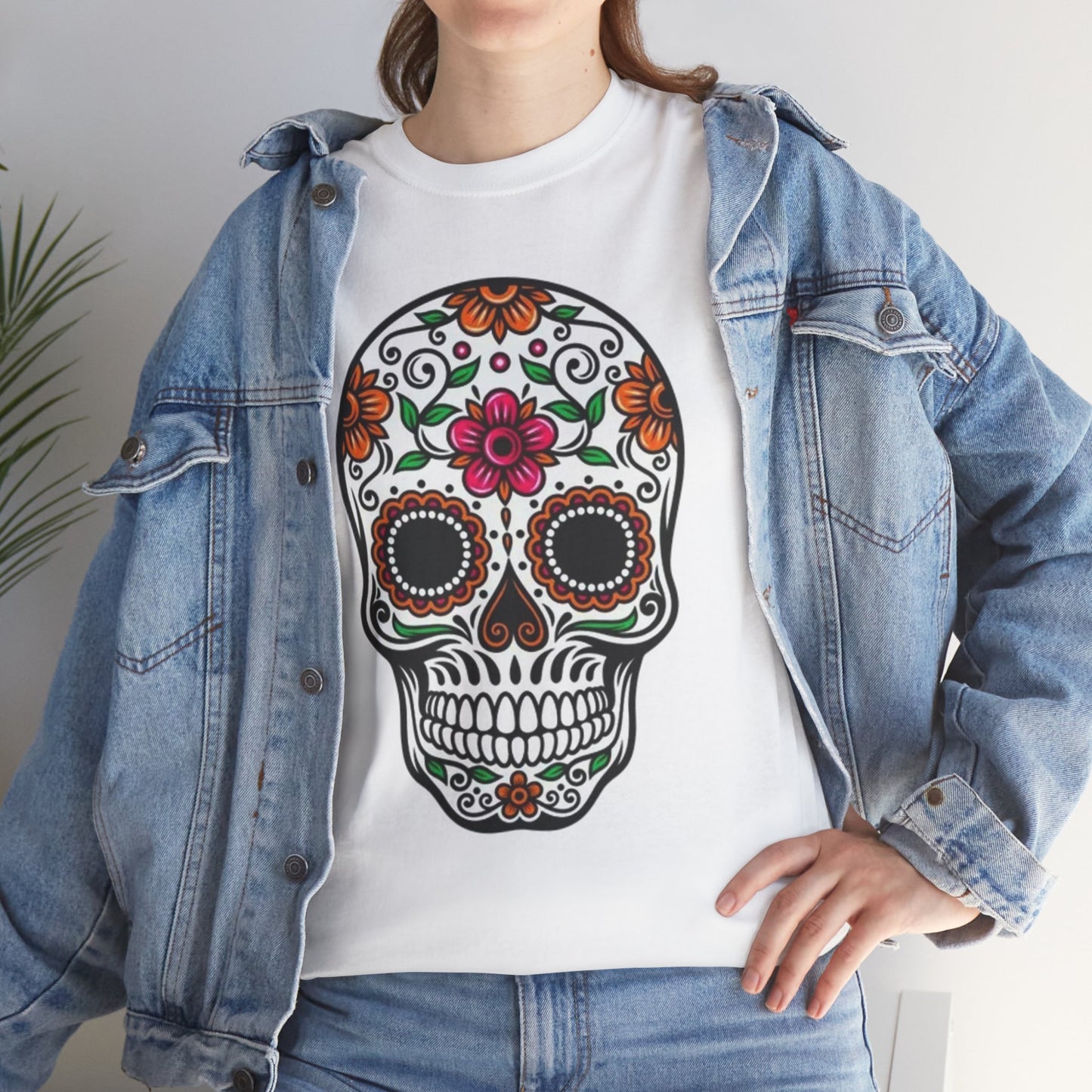 Camiseta Colorida de Calavera Floral del Día de los Muertos