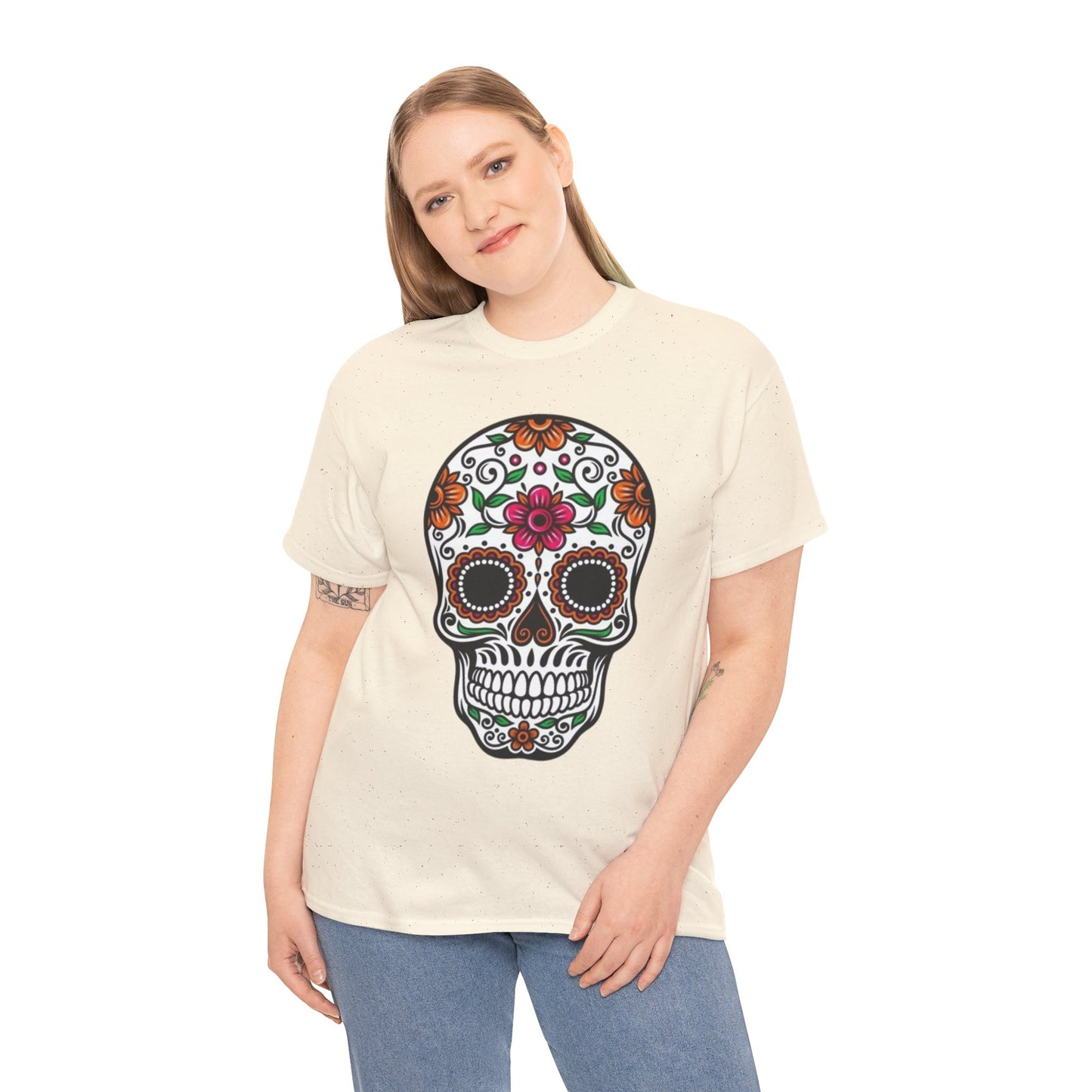 Camiseta Colorida de Calavera Floral del Día de los Muertos