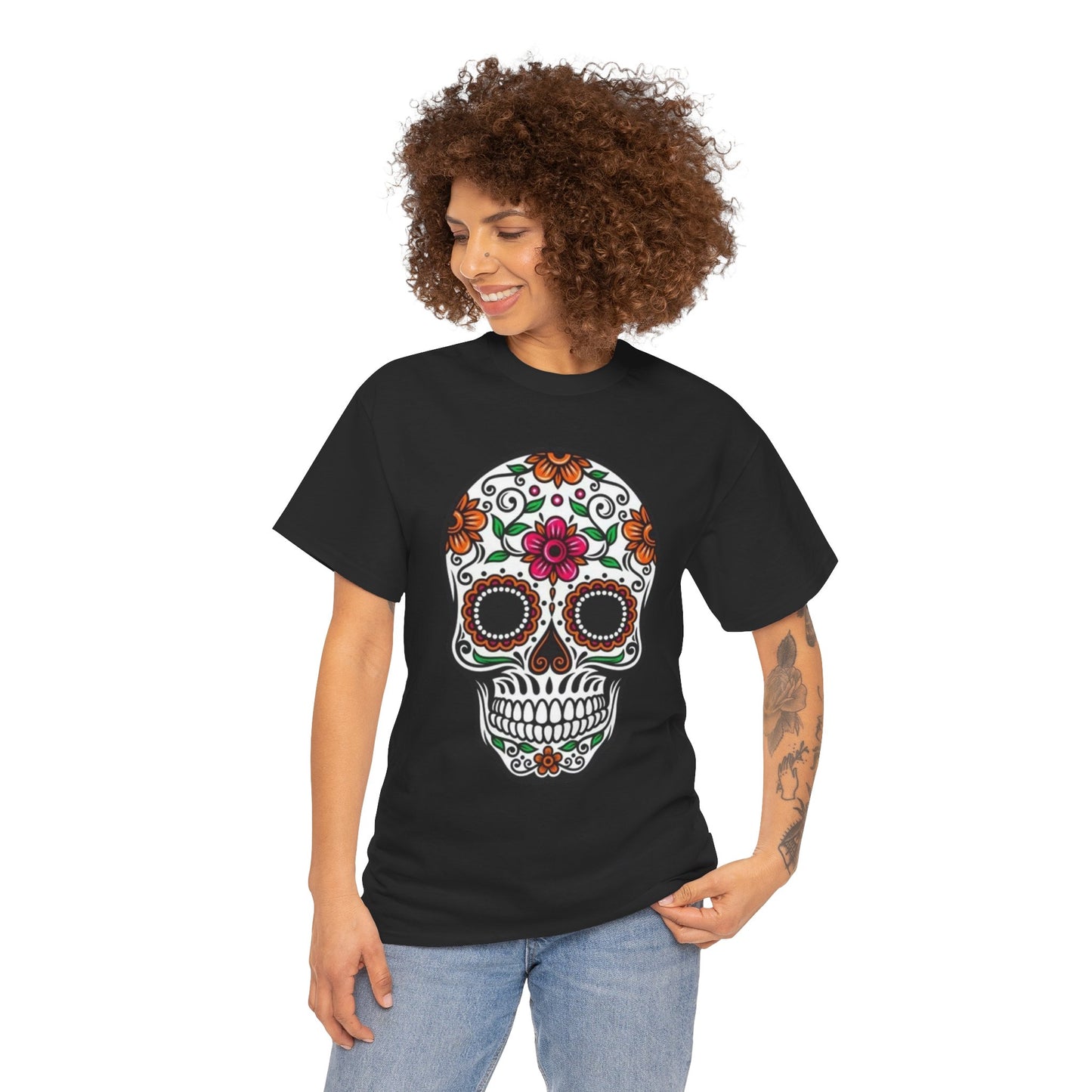 Camiseta Colorida de Calavera Floral del Día de los Muertos